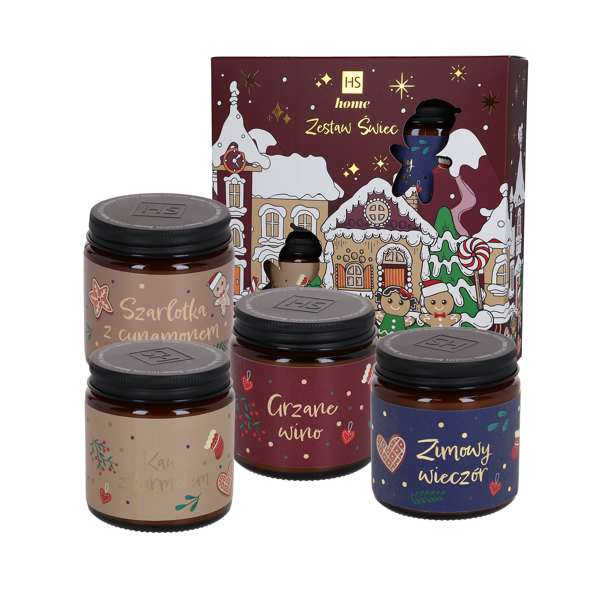 HISKIN HOME Burgundy Christmas Soy Candles Set 4x100ml