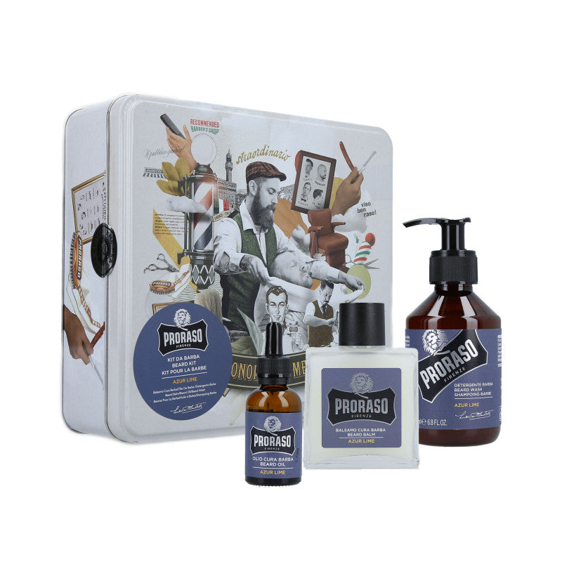 PRORASO SINGLE BLADE Azur Lime Beard Set