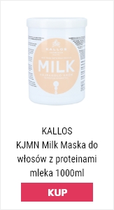 maska do włosów z proteinami mleka w białym opakowaniu z różowym napisem marki Kallos
