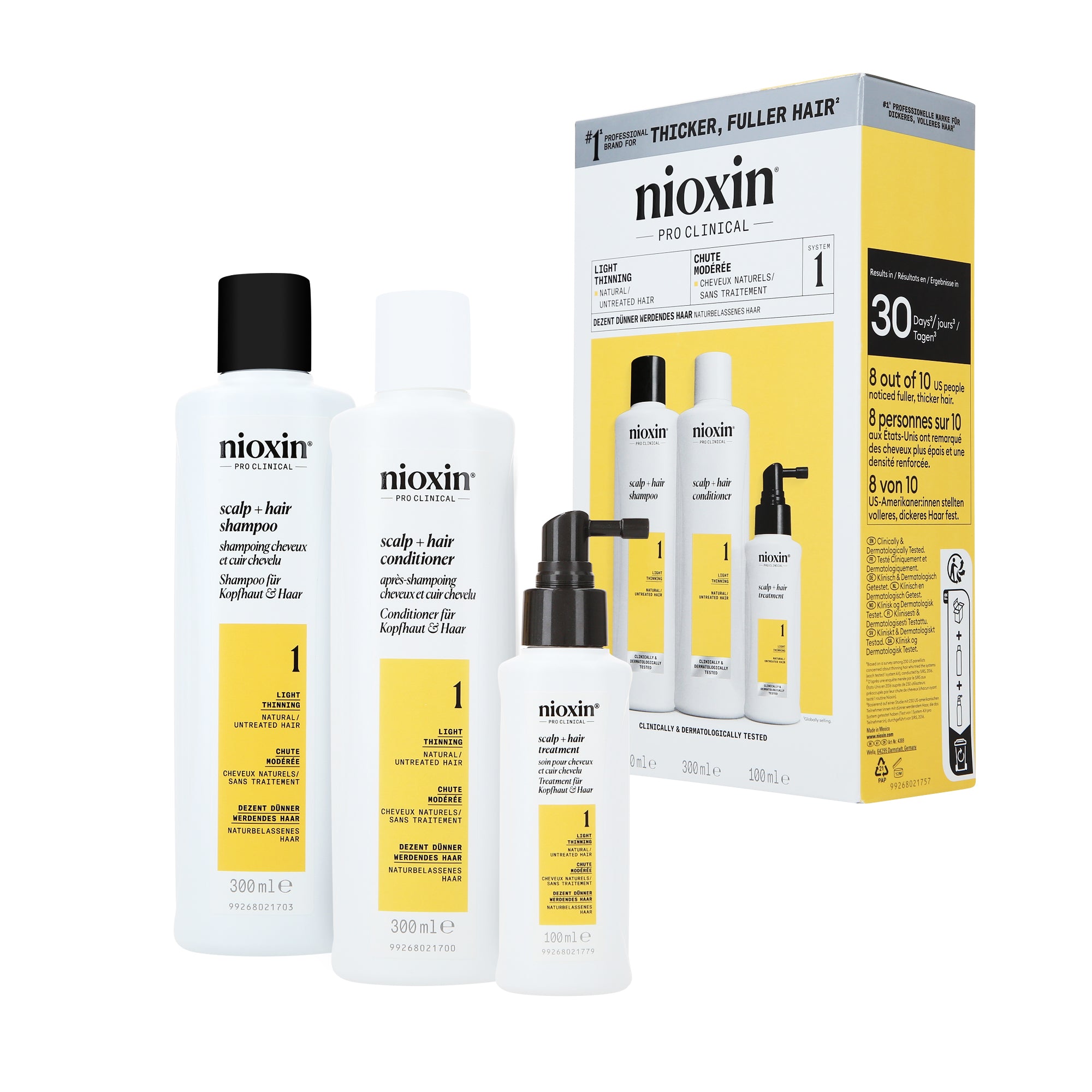 NIOXIN PRO CLINICAL SYSTEM KIT 1 Zestaw do włosów naturalnych i lekko przerzedzonych 2x300 ml + 100 ml