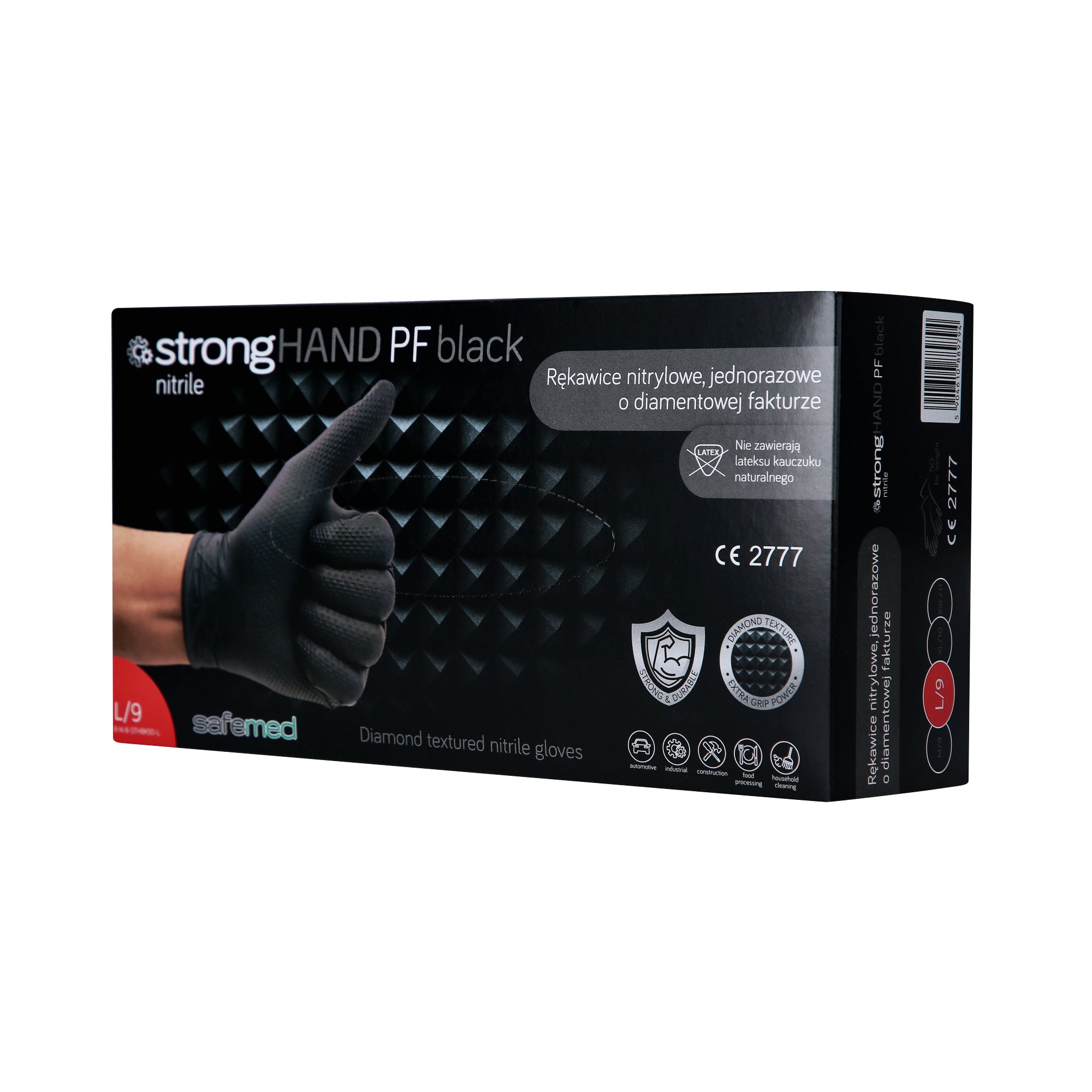 SAFEMED STRONG HAND PF Mocne rękawice jednorazowe nitrylowe o diamentowej fakturze Black L 50 szt.