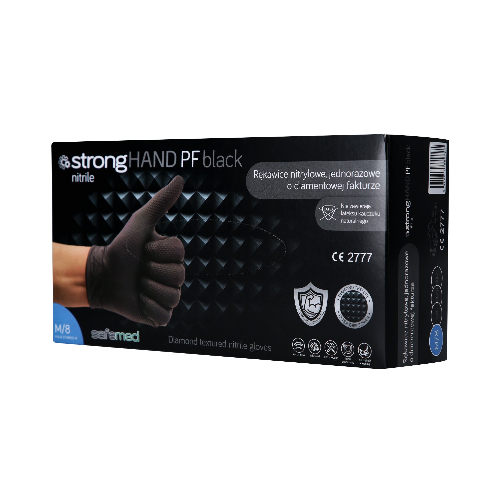 SAFEMED STRONG HAND PF Mocne rękawice jednorazowe nitrylowe o diamentowej fakturze Black M 50 szt.