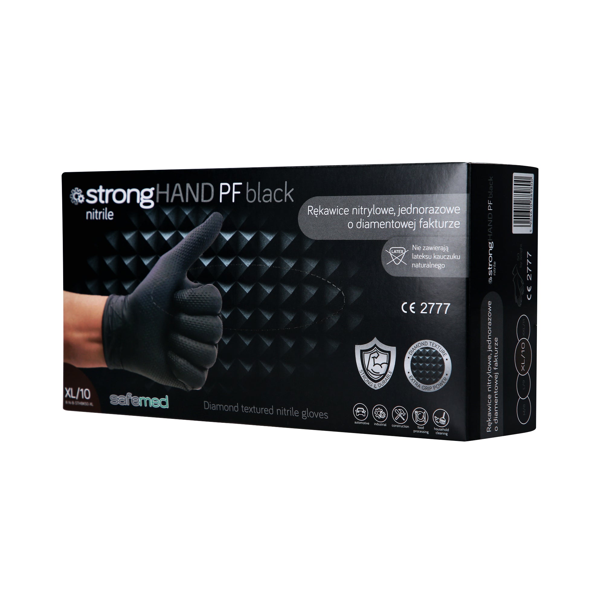 SAFEMED STRONG HAND PF Mocne rękawice jednorazowe nitrylowe o diamentowej fakturze Black XL 50 szt.