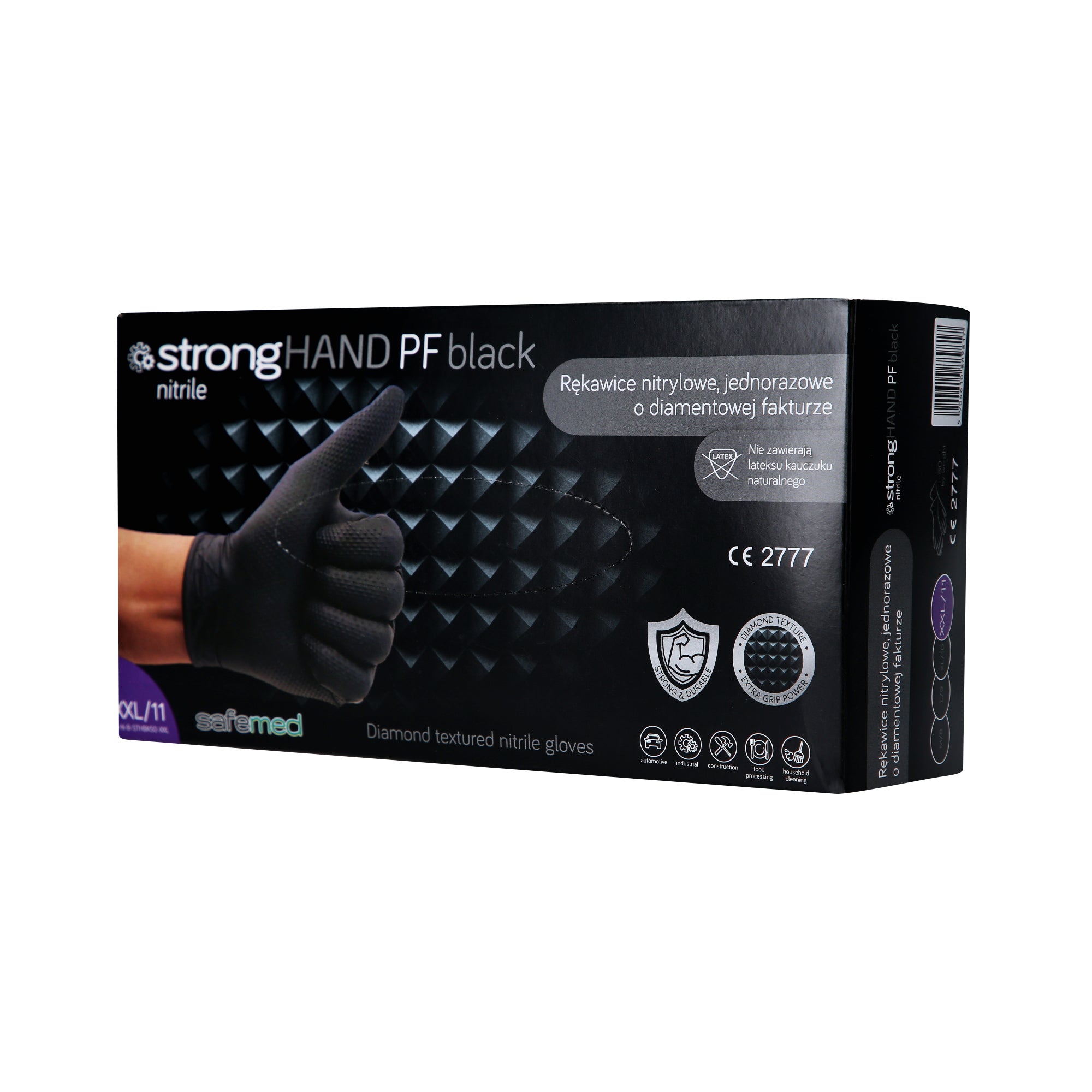 SAFEMED STRONG HAND PF Mocne rękawice jednorazowe nitrylowe o diamentowej fakturze Black XXL 50 szt.