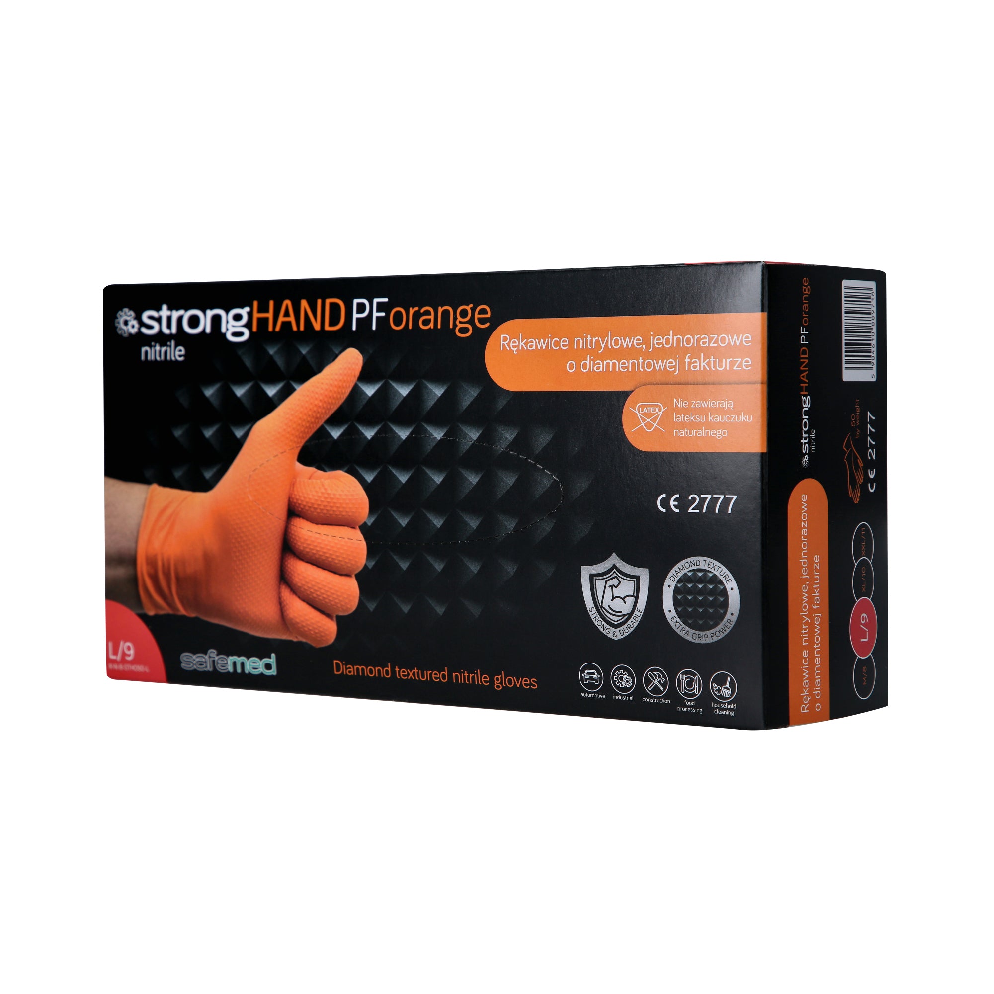 SAFEMED STRONG HAND PF Mocne rękawice jednorazowe nitrylowe o diamentowej fakturze Orange L 50 szt.