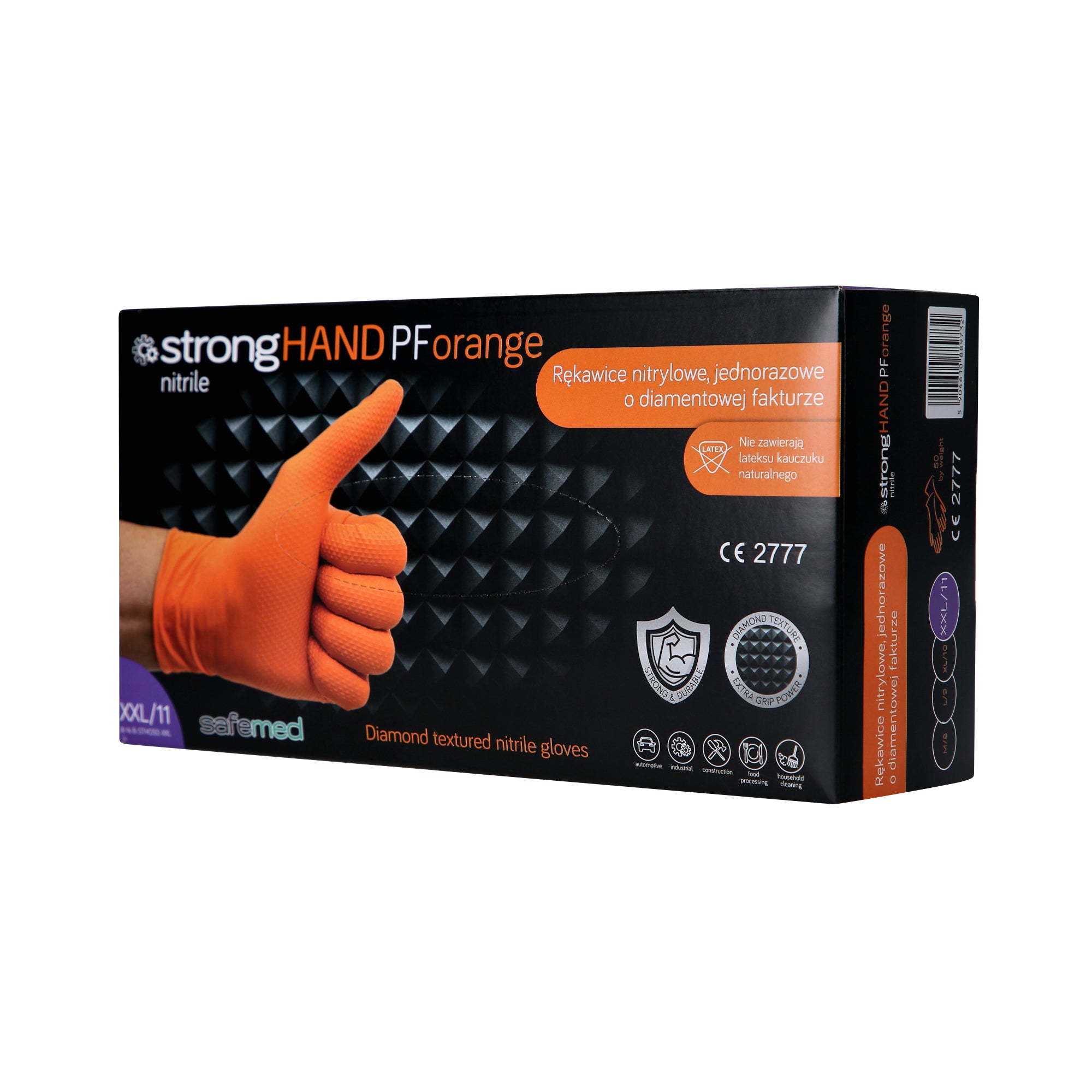 SAFEMED STRONG HAND PF Mocne rękawice jednorazowe nitrylowe o diamentowej fakturze Orange XXL 50 szt.