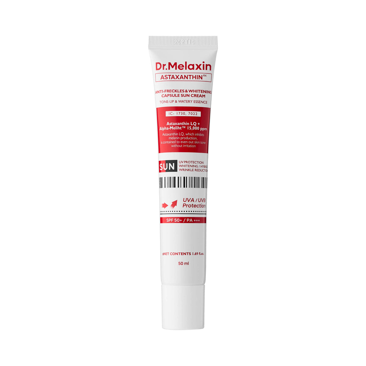 Dr. Melaxin DR.MELAXIN Astaxanthin Anti-Freckles & Whitening Capsule Sunscreen SPF50+ / PA+++ - Tonujący krem z filtrem na przebarwienia 50 ml — Składniki i ocena