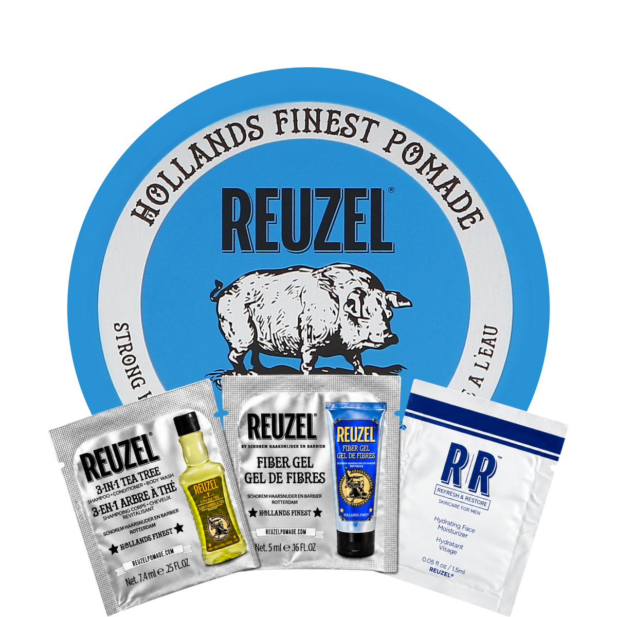 REUZEL BLUE STRONG HOLD WATER SOLUBLE Wodna pomada do włosów o mocnym utrwaleniu 35 g + 3 saszetki