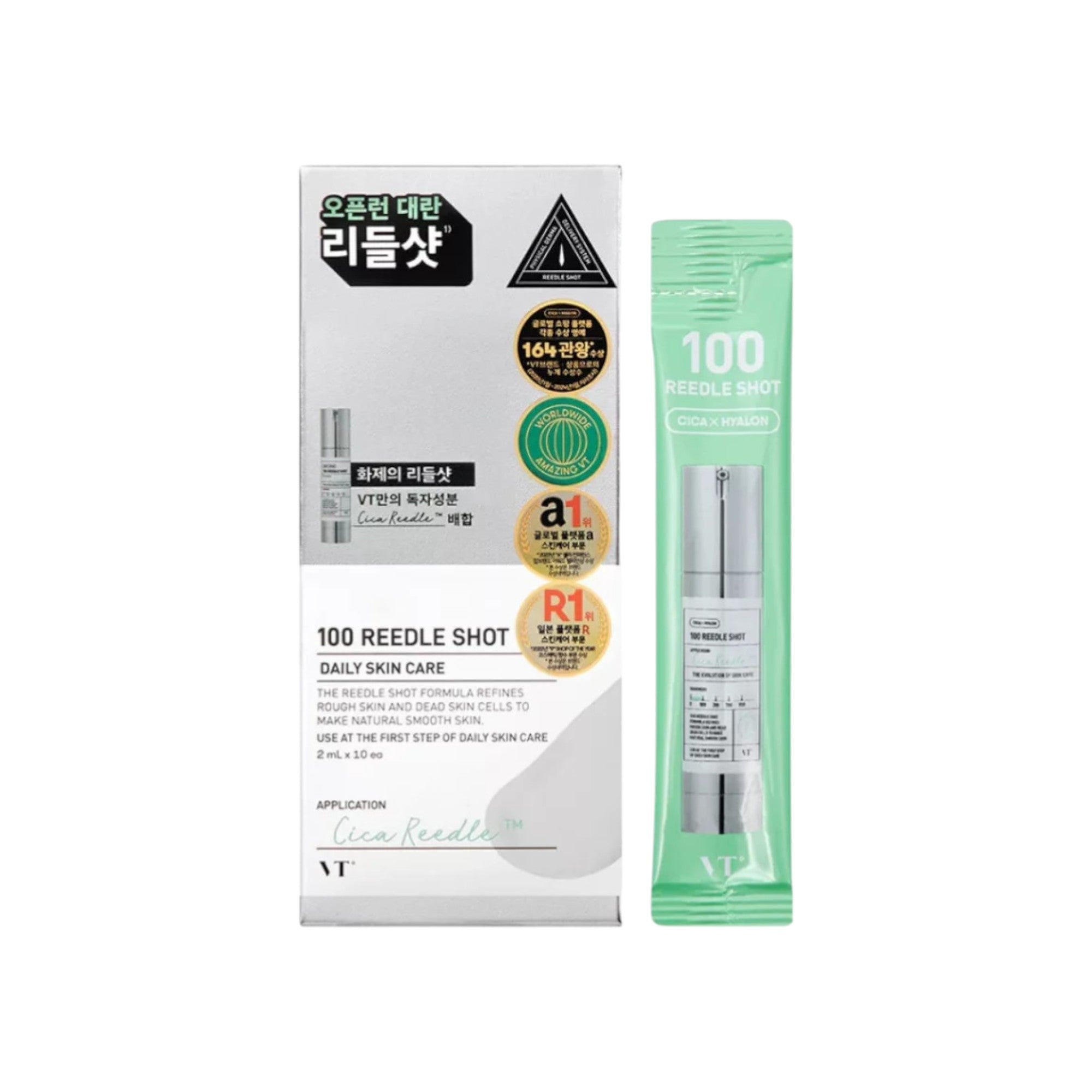 VT COSMETICS 100 REEDLE SHOT Konzentriertes Serum in Ampullen mit Centella-Asiatica-Extrakt, 10 x 2 ml