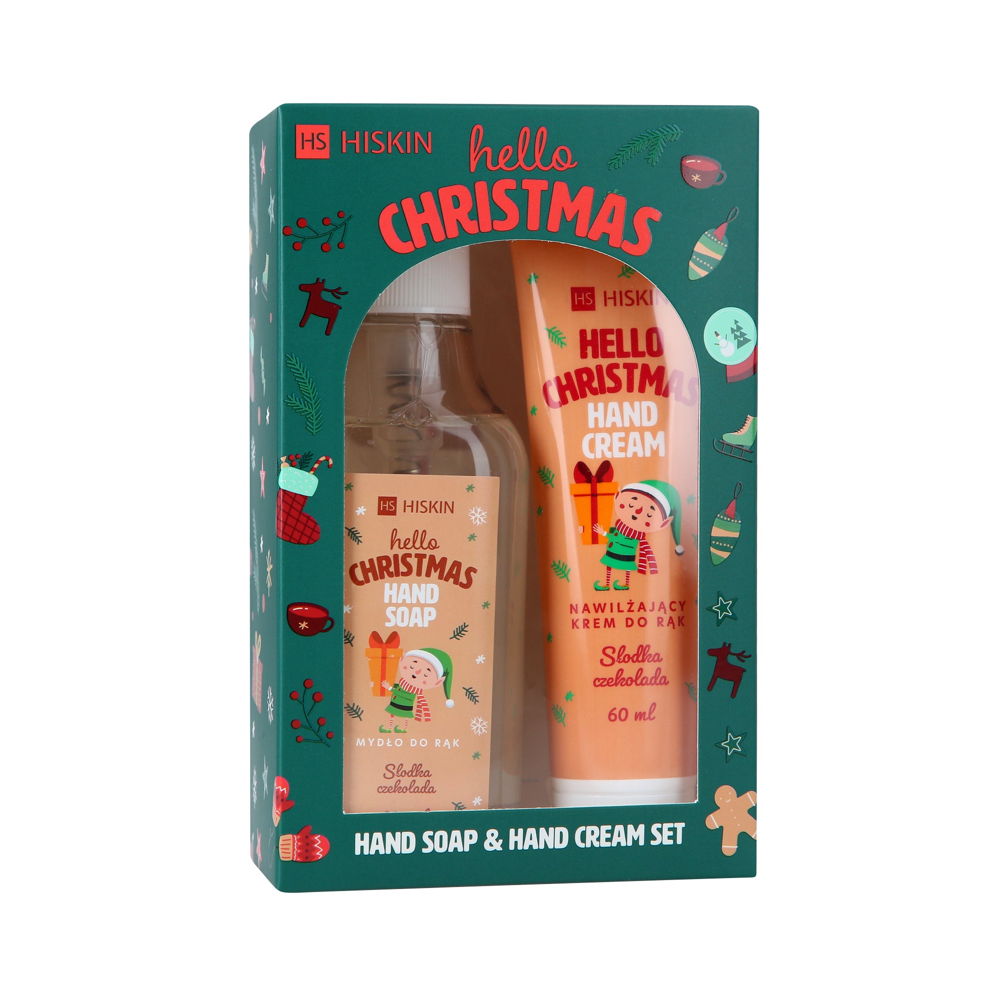 HISKIN HAND SOAP & HAND CREAM SWEET CHOCOLATE SET Zestaw prezentowy kosmetyków świątecznych
