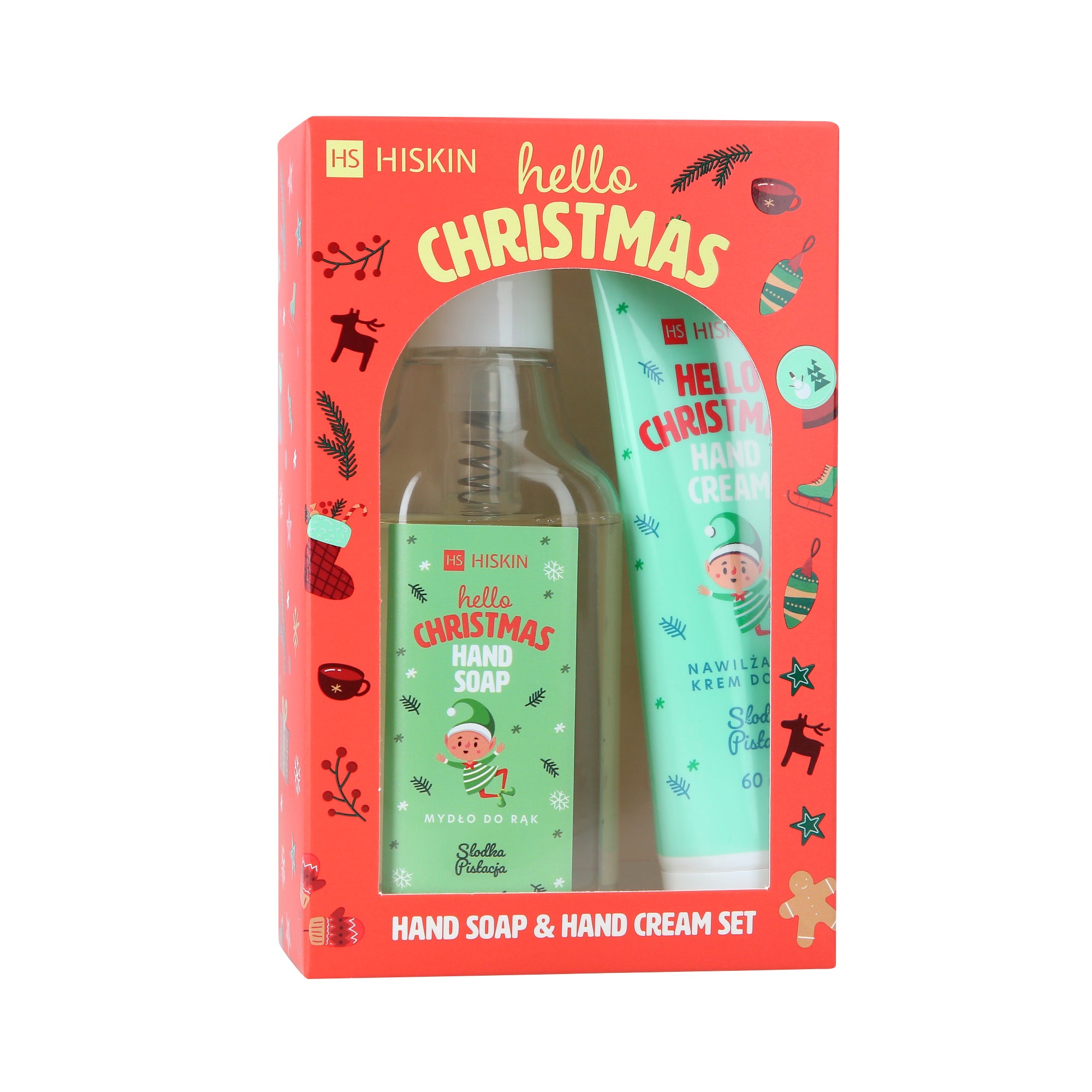 HISKIN HAND SOAP & HAND CREAM SWEET PISTACHIO SET Zestaw prezentowy kosmetyków świątecznych