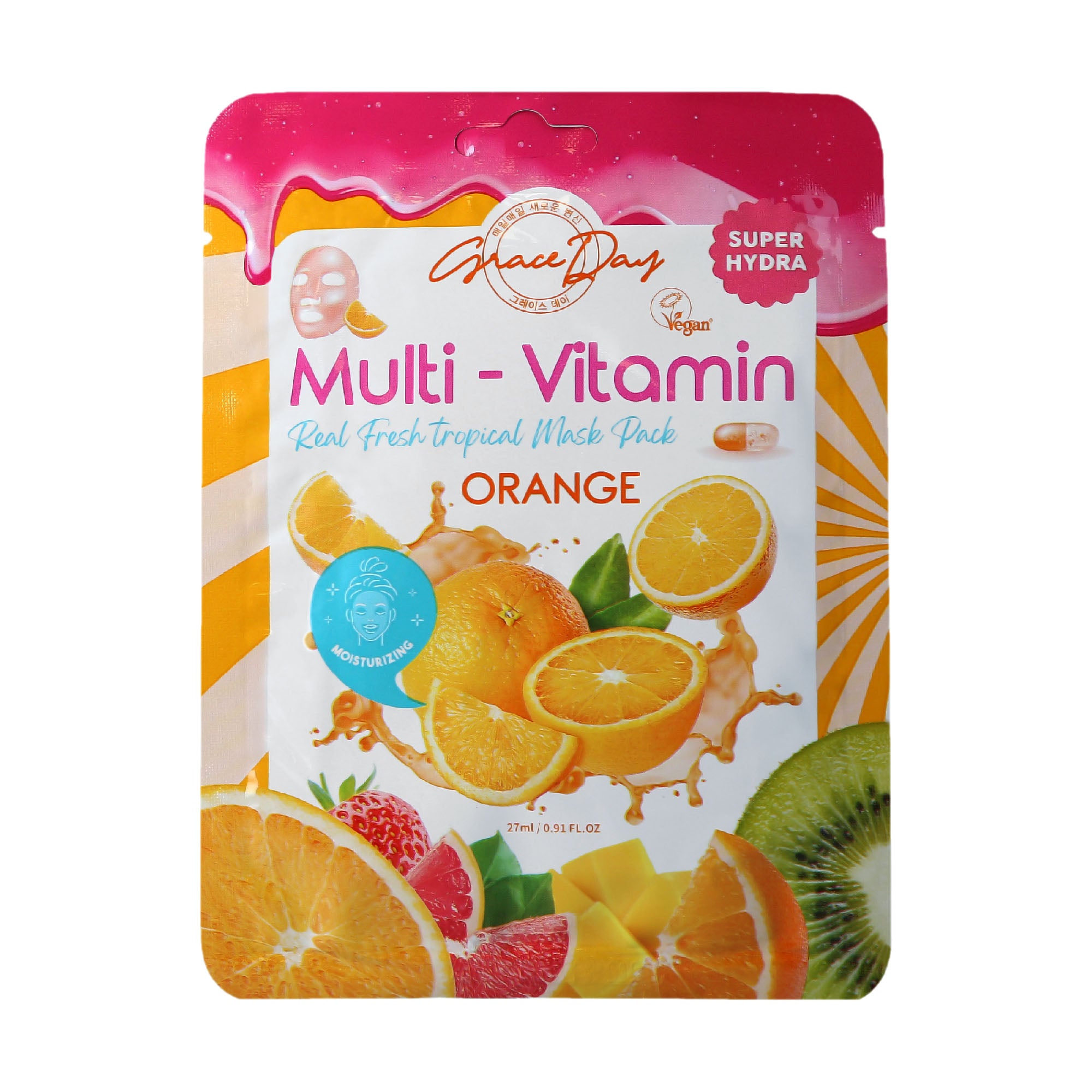 GRACEDAY MULTI-VITAMIN Orange Mask Pack – Rozświetlająca maska w płachcie z ekstraktem z pomarańczy 27 ml