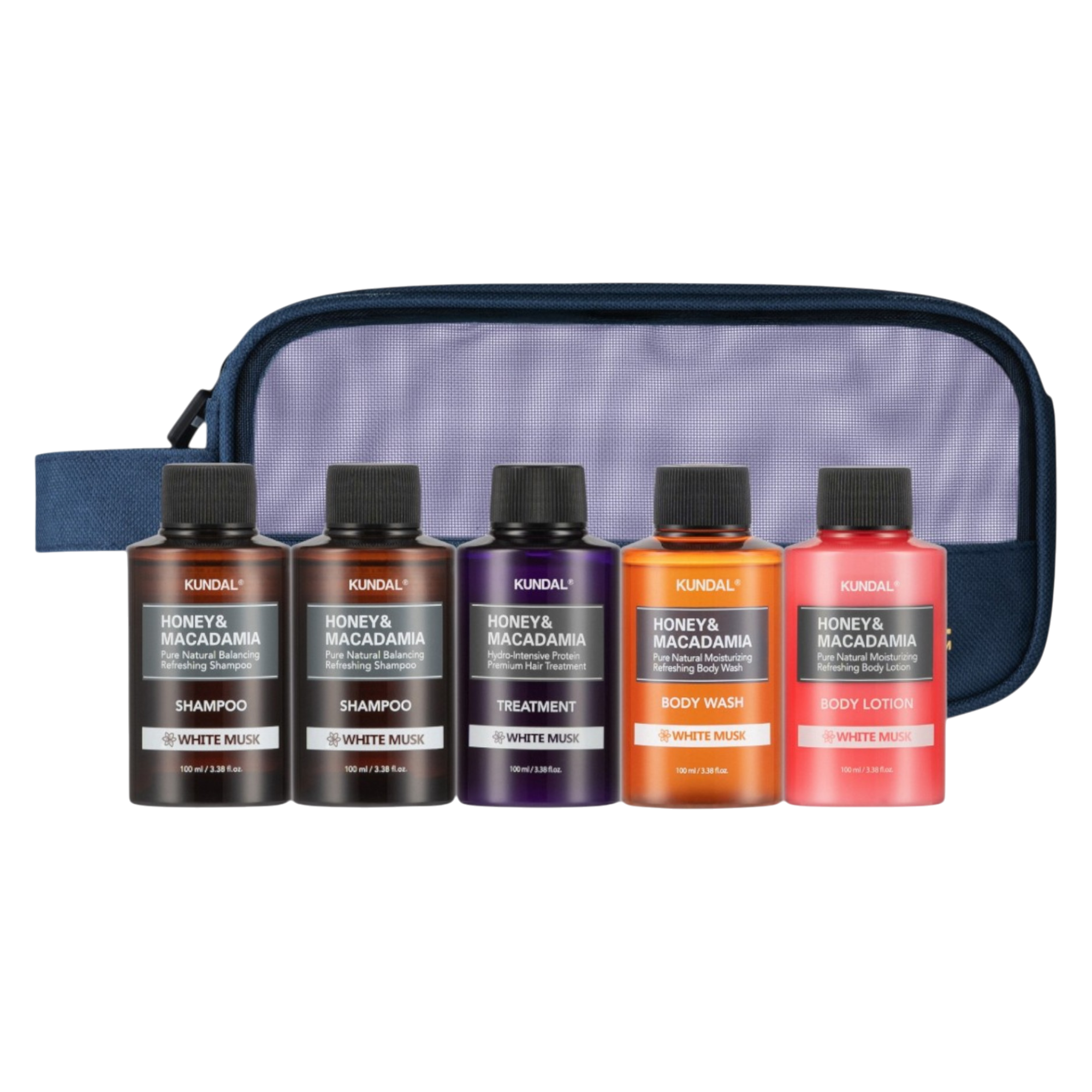 KUNDAL WHITE MUSK TRAVEL SET Zestaw kosmetyków do ciała i włosów 5 x 100 ml