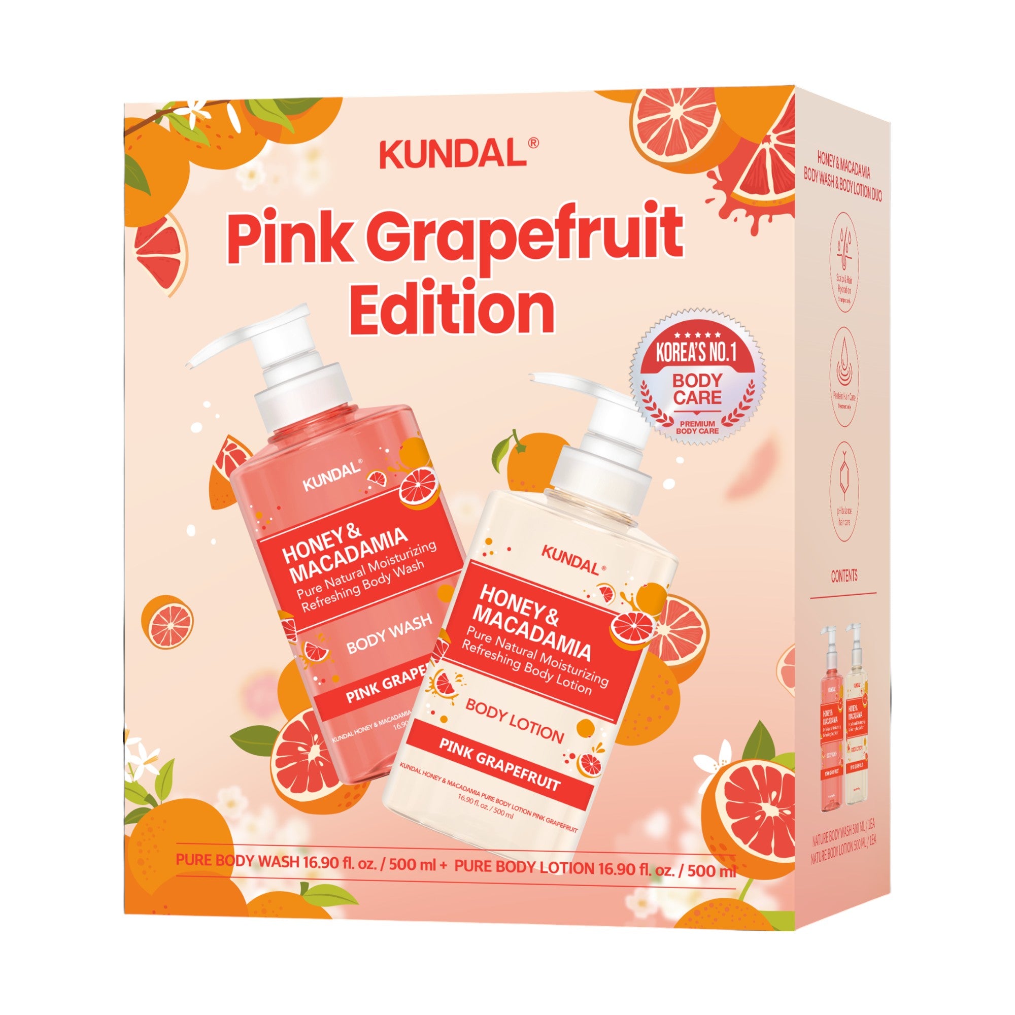 KUNDAL HONEY & MACADAMIA PINK GRAPEFRUIT EDITION Zestaw do mycia i pielęgnacji ciała 2 x 500 ml