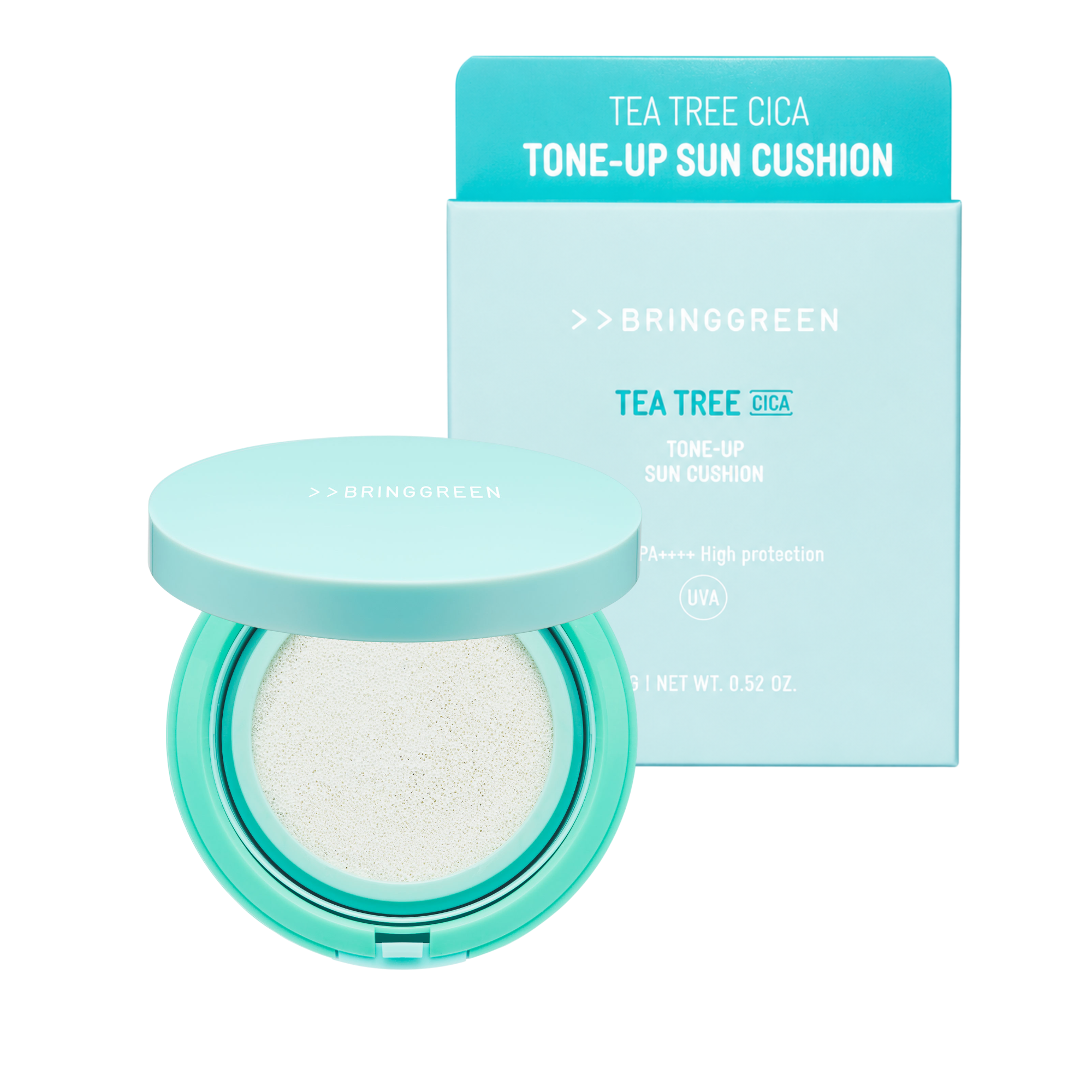 BRINGGREEN Tea Tree Cica Tone-up Sun Cushion SPF50 PA++++ – Mineralny cushion przeciwsłoneczny z efektem tone-up 15 g
