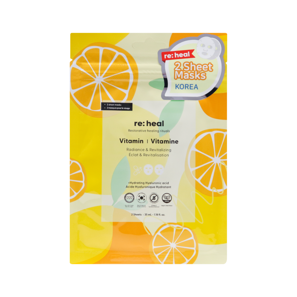 Re:Heal RE:HEAL VITAMIN Maseczka w płachcie – rozświetlenie i rewitalizacja 35 ml (2 szt.) — Składniki i ocena