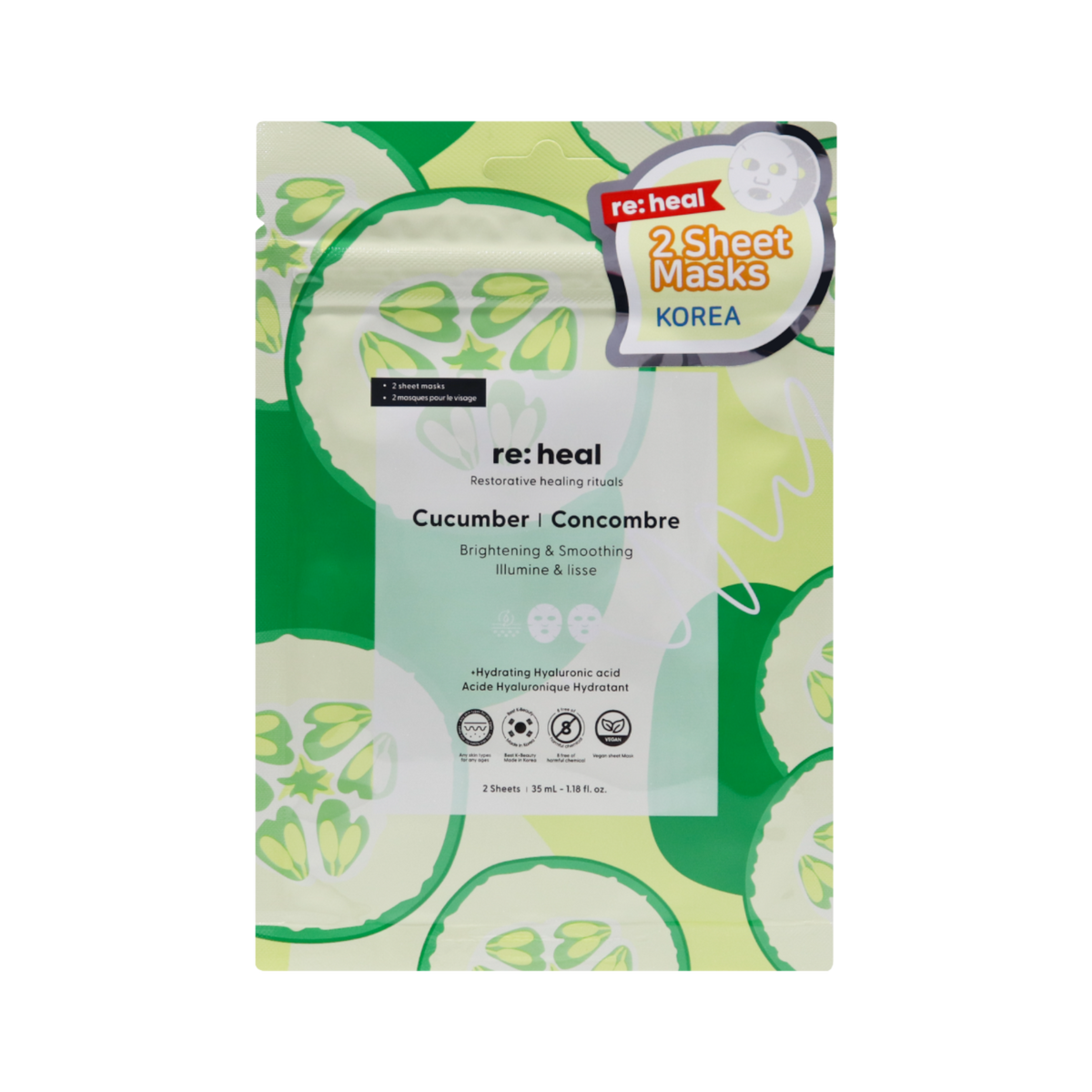 Re:Heal RE:HEAL CUCUMBER Maseczka w płachcie – rozświetlenie i wygładzenie 35 ml (2 szt.) — Składniki i ocena