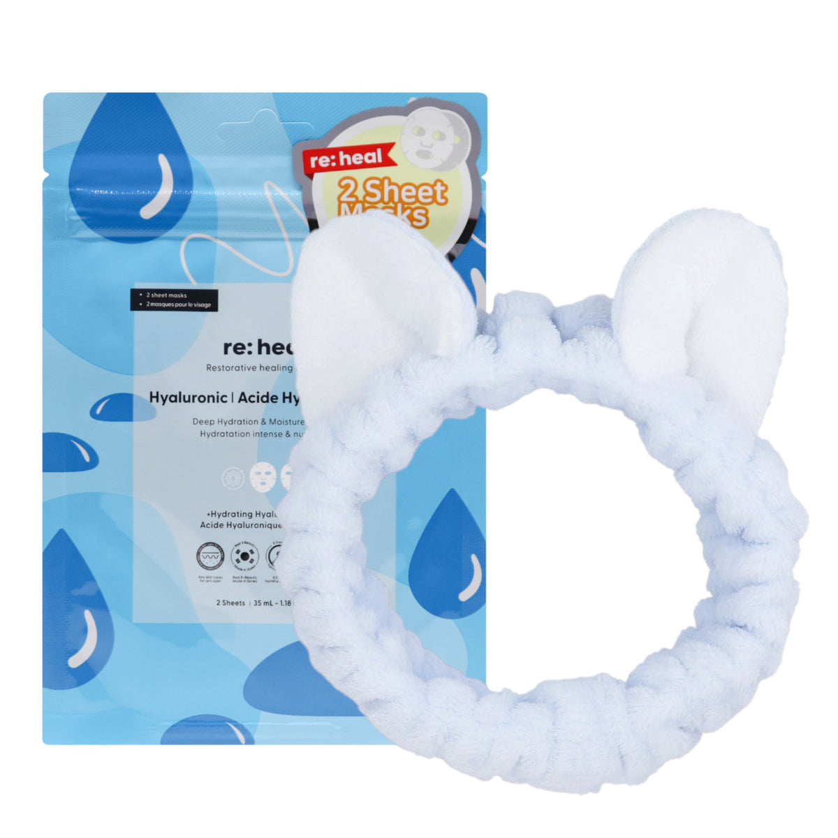 GWP Zestaw, ilū Opaska kosmetyczna na włosy + RE:HEAL HYALURONIC Maseczka w płachcie 35 ml (2 szt.)