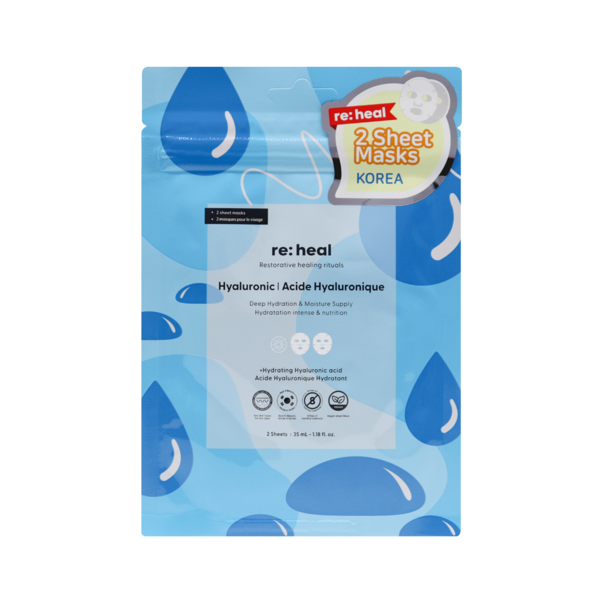 Re:Heal RE:HEAL HYALURONIC Maseczka w płachcie – intensywne nawilżenie 35 ml (2 szt.) — Składniki i ocena