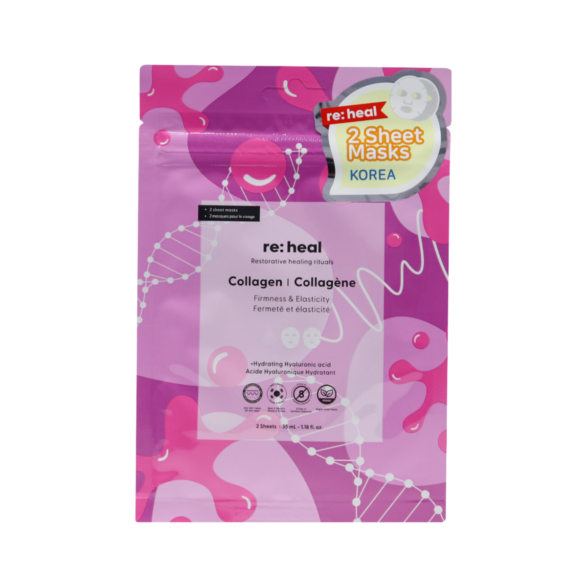 Re:Heal RE:HEAL COLLAGEN Maseczka w płachcie – ujędrnienie i elastyczność 35 ml (2 szt.) — Składniki i ocena