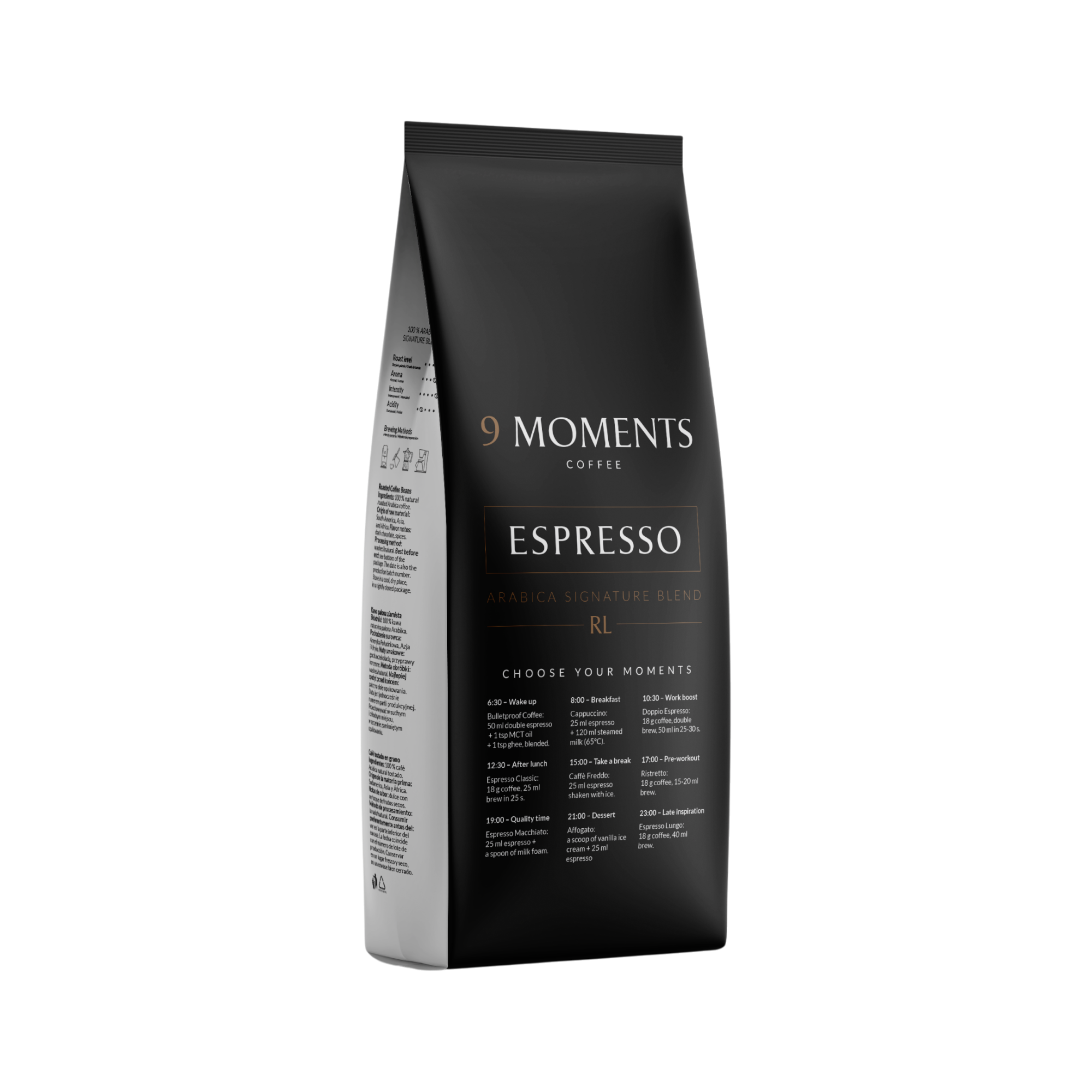9 MOMENTS ESPRESSO Naturalna kawa palona 100% Arabika 500 g