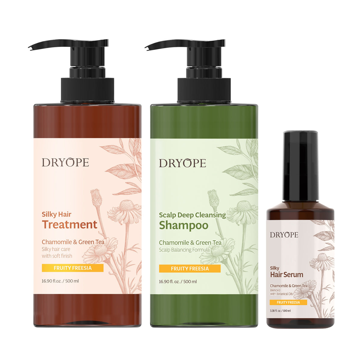 Dryope DRYOPE FRUITY FREESIA Zestaw, Maska do włosów 500 ml + Wegański szampon 500 ml + Wegańskie serum 100 ml — Składniki i ocena