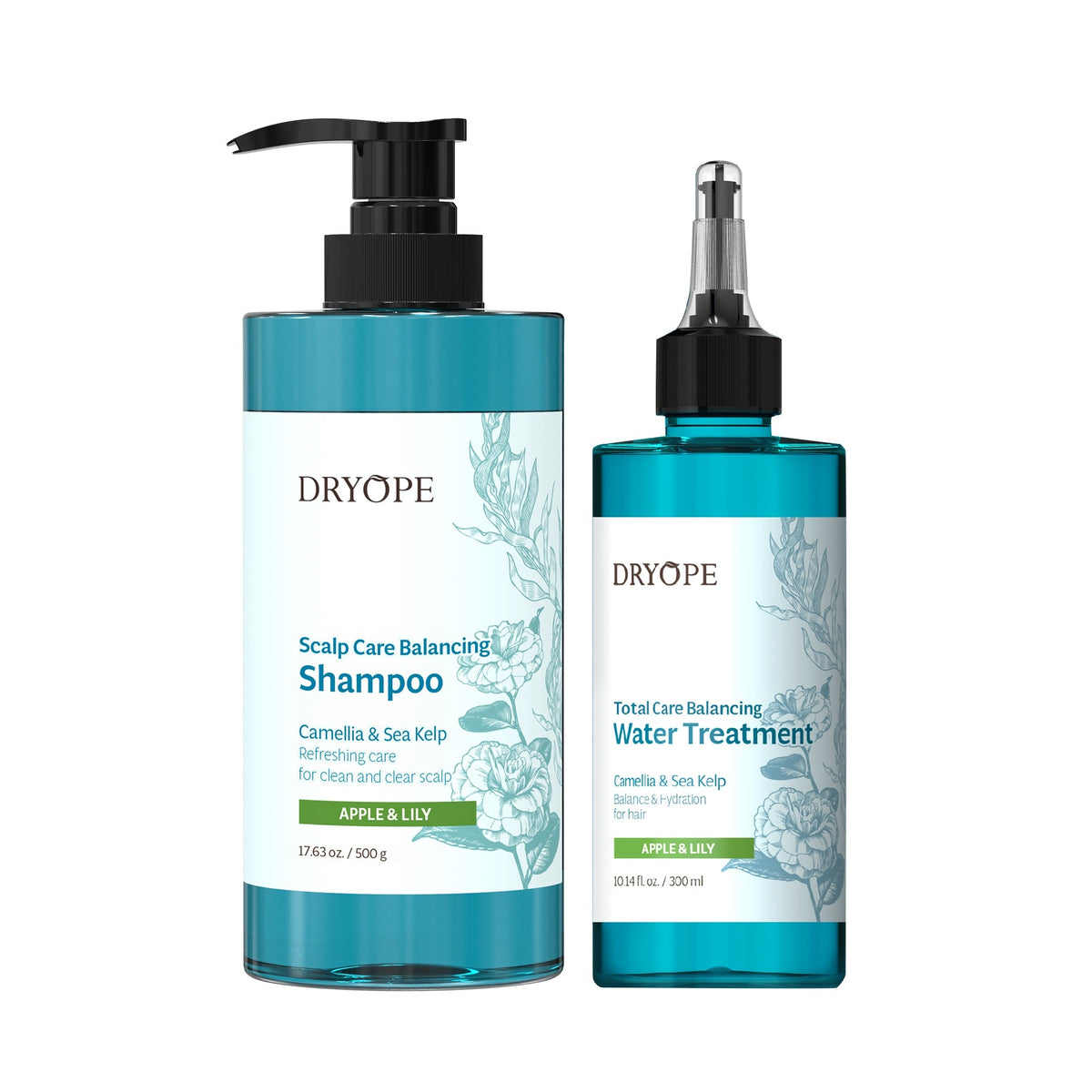 Dryope DRYOPE APPLE & LILY Zestaw, Wegański szampon 500 ml + Równoważąca kuracja wodna 300 ml — Składniki i ocena