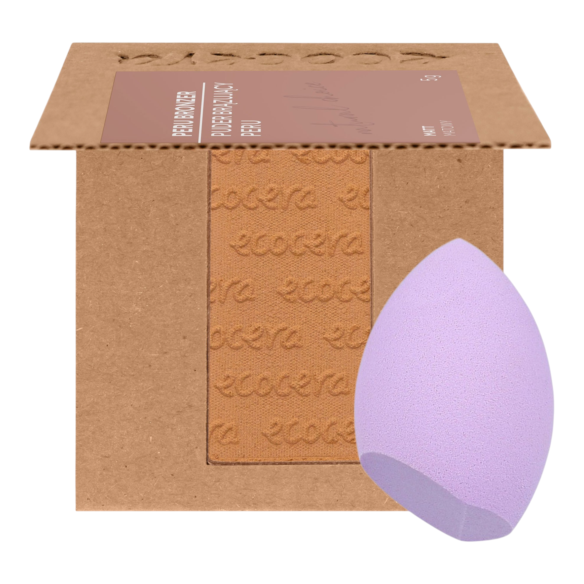ECOCERA NATURAL CHOICE Puder brązujący, Peru 5 g + MIMO Gąbka do makijażu, Olive cut, Jasnofioletowa