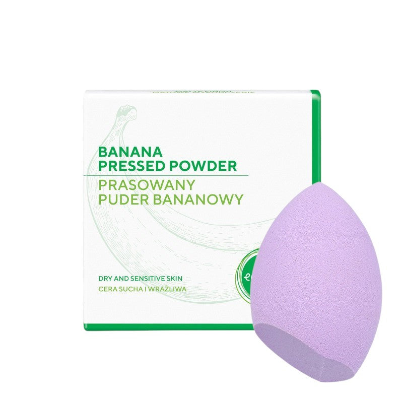 ECOCERA Prasowany puder bananowy dla cery suchej i wrażliwej 10 g + MIMO Gąbka do makijażu, Olive cut, Jasnofioletowa