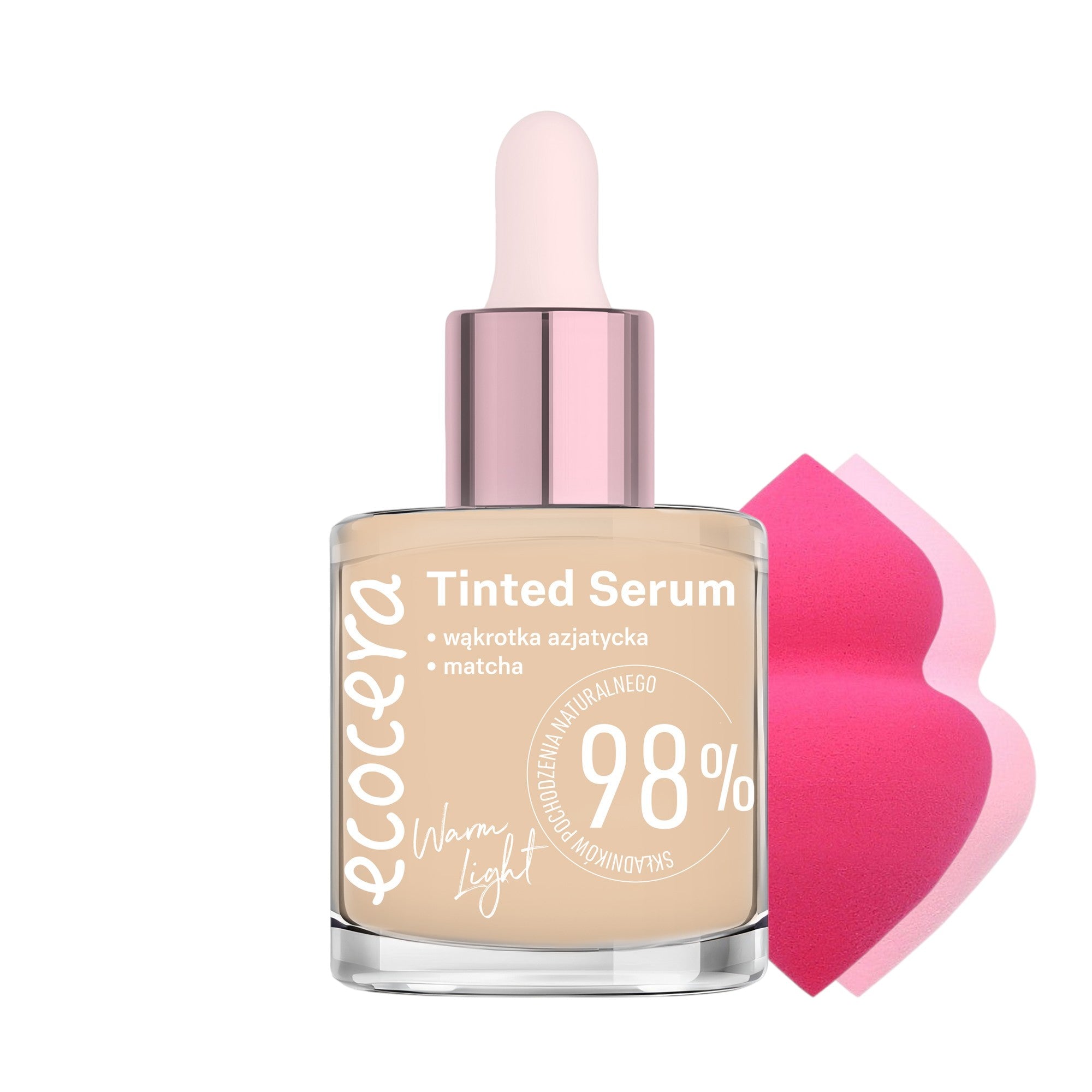 ECOCERA TINTED SERUM Koloryzujące serum w podkładzie, Neutral Fair 30 ml + 2x MIMO Gąbka do makijażu z dwoma końcówkami