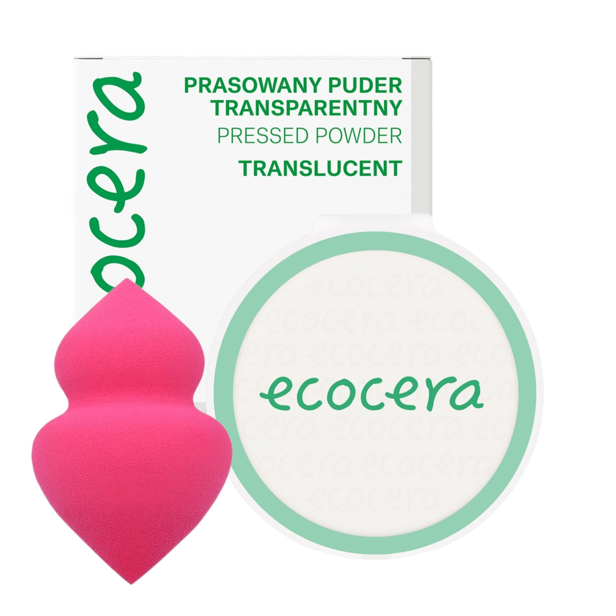 ECOCERA NATURAL CHOICE Puder brązujący, Translucent 5 g + MIMO Gąbka do makijażu z dwoma końcówkami, Różowa