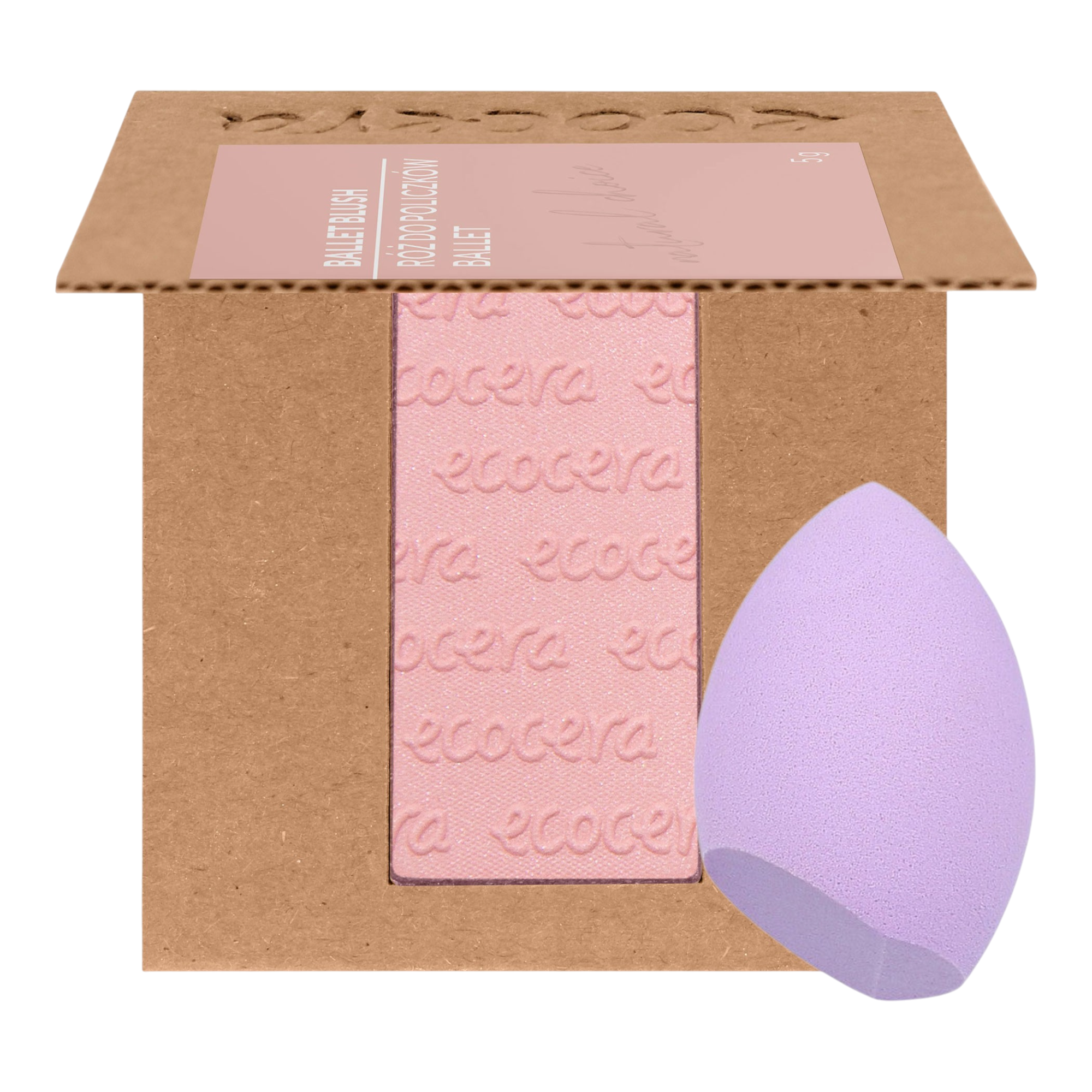 ECOCERA NATURAL CHOICE Róż do policzków, Ballet 5 g + MIMO Gąbka do makijażu, Jasnofioletowa