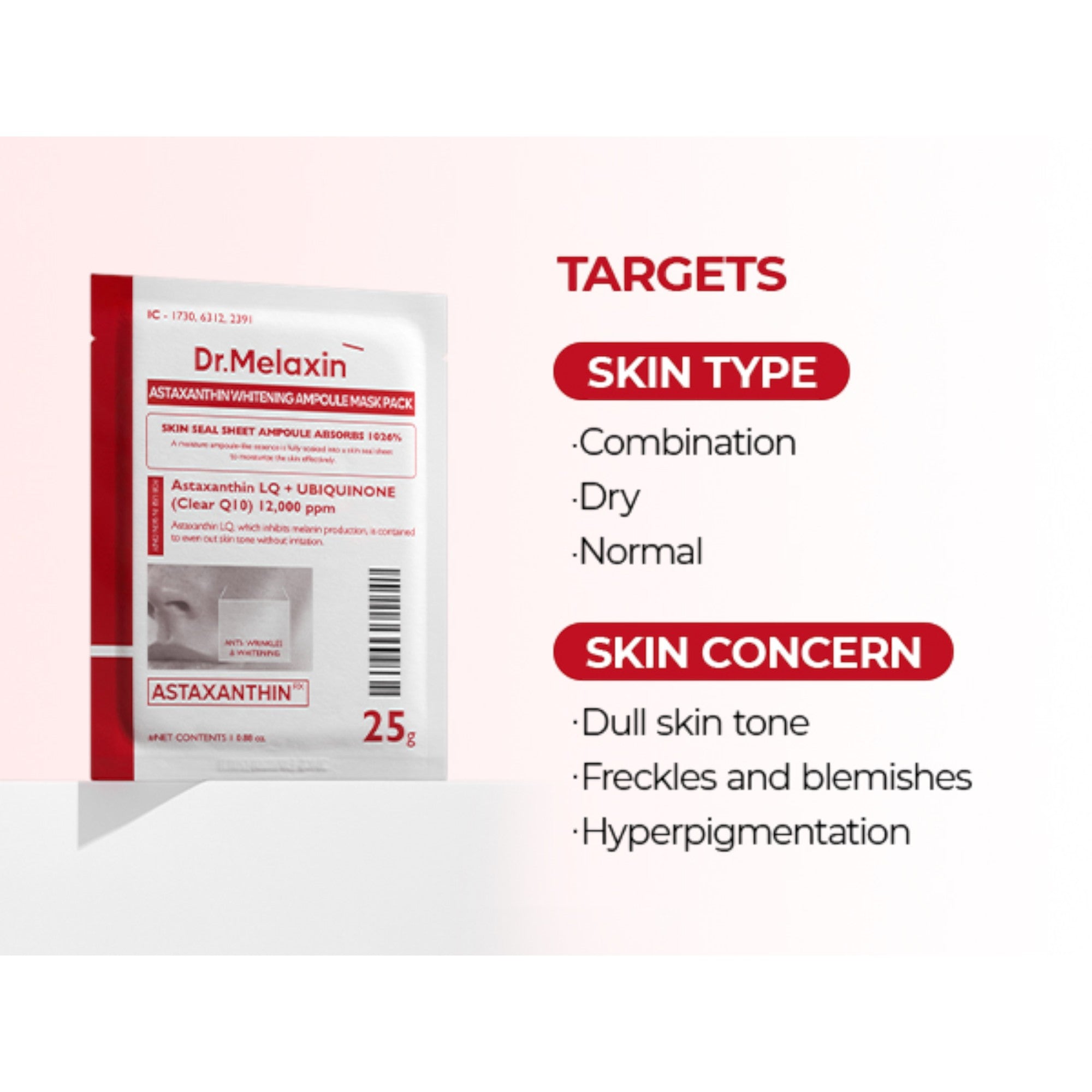 DR.MELAXIN ASTAXANTHIN BRIGHTENING AMPOULE MASK Maschere in tessuto schiarenti con astaxantina 5x25 ml #10