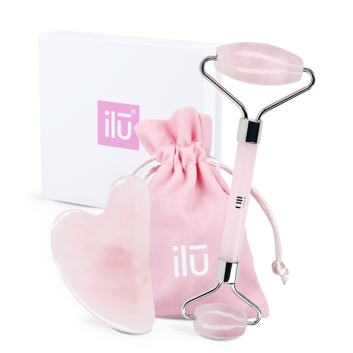 ilū SKIN CARE QUARTZ Zestaw z różowego kwarcu – domowy rytuał masażu twarzy