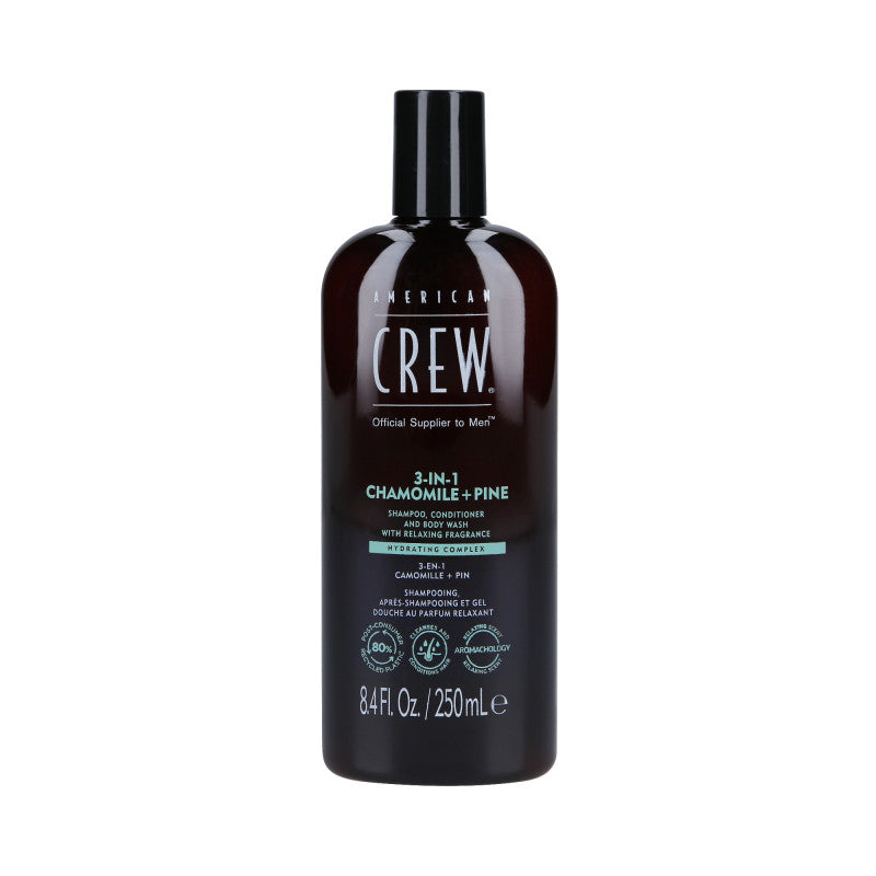 AMERICAN CREW 3-IN-1 CHAMOMILE&PINE Szampon, odżywka i żel pod prysznic, Trzy w jednym o zapachu rumianku i sosny 250ml