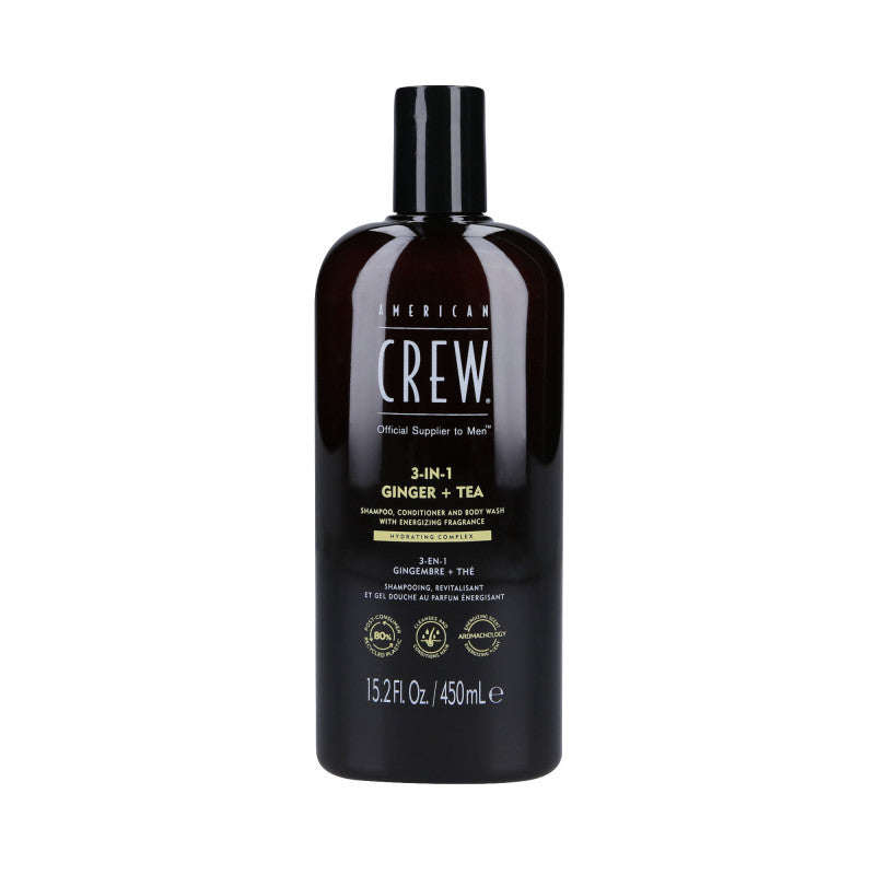 AMERICAN CREW 3-IN-1 GINGER&TEA Szampon, odżywka i żel pod prysznic, Trzy w jednym o zapachu imbiru i herbaty 450ml