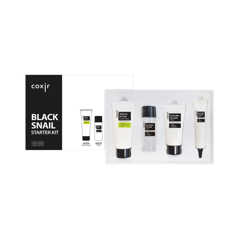COXIR BLACK SNAIL COLLAGEN LINE Zestaw regenerujący z mucyną ślimaka i kolagenem, 30ml + 30ml + 20ml + 15ml