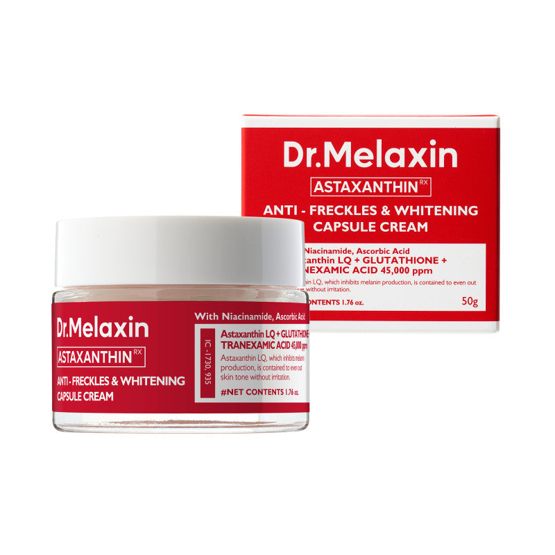 Dr. Melaxin DR.MELAXIN ASTAXANTHIN ANTI-FRECKLES & WHITENING CAPSULE CREAM Rozjaśniający krem odmładzający z astaksantyną 50 ml — Składniki i ocena