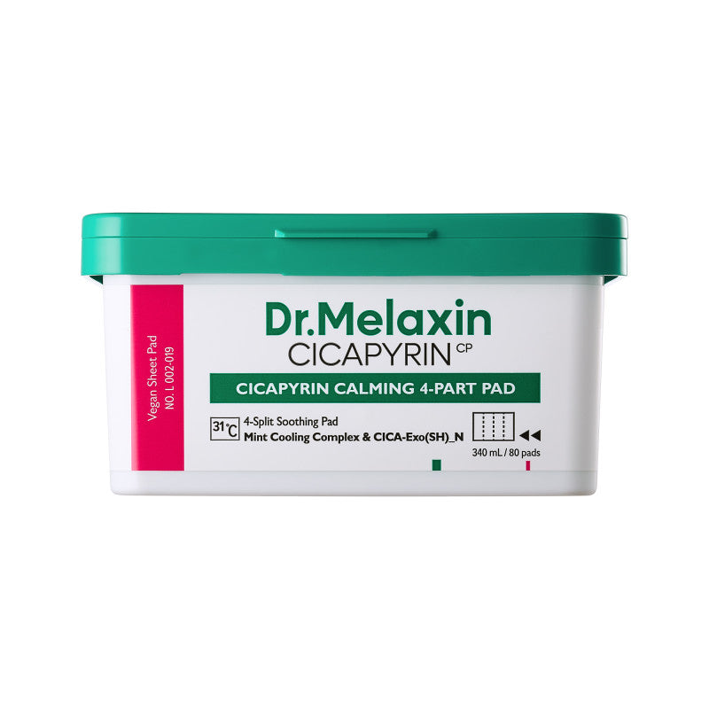 Dr. Melaxin DR.MELAXIN CICAPYRIN CALMING 4-PART PAD Kojące płatki do twarzy z kompleksem chłodzącym 80 szt. (340 ml) — Składniki i ocena