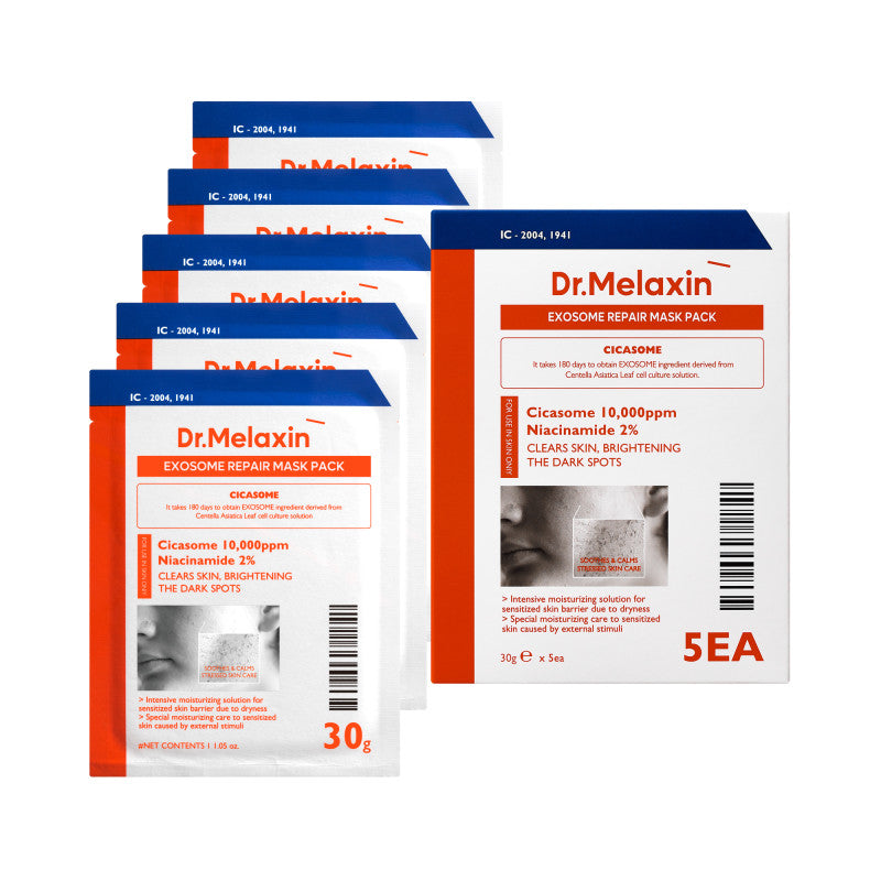 Dr. Melaxin DR.MELAXIN EXOSOME REPAIR MASK PACK Regenerujące maseczki w płachcie z egzosomami dla skóry trądzikowej 5 x 30 g — Składniki i ocena