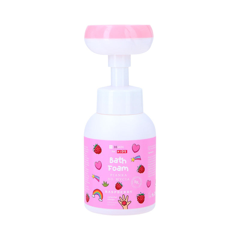HISKIN FOR KIDS RASPBERRY Pink foam for washing hands and body for children with a raspberry scent, flower pattern, 300ml