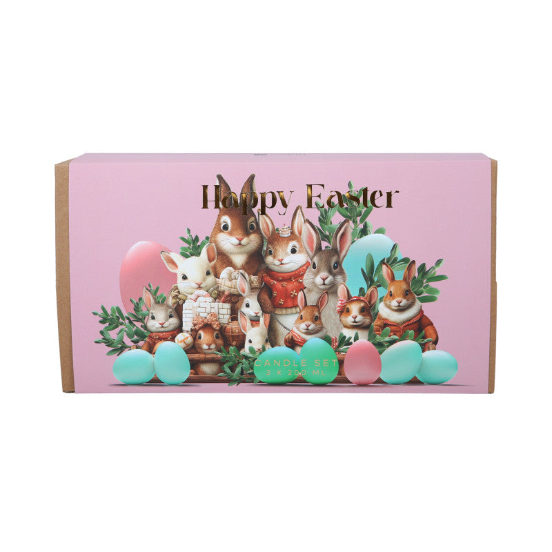 HISKIN HOME HAPPY EASTER Set of three Chocolate soy candles Eggs,Garden Party, Bunny Kisses 3x200ml