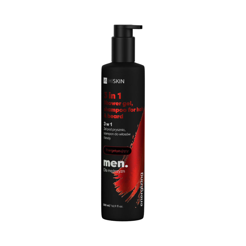 HISKIN MEN Energetyzujący żel pod prysznic, szampon do włosów I brody 3w1 500 ml