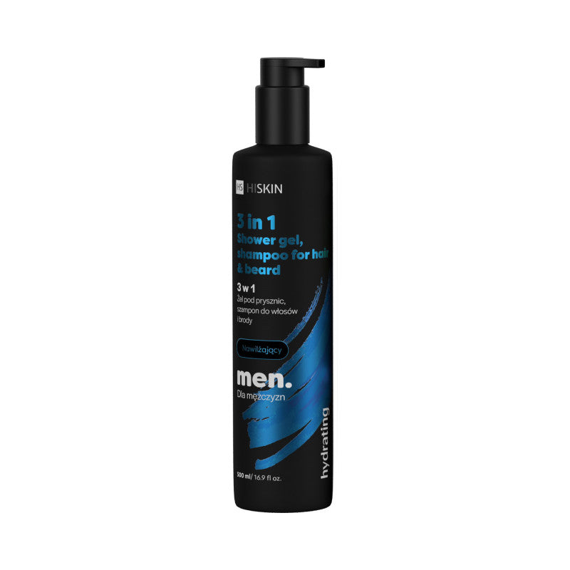 Hiskin HISKIN MEN Nawilżający żel pod prysznic, szampon do włosów I brody 3w1 500 ml