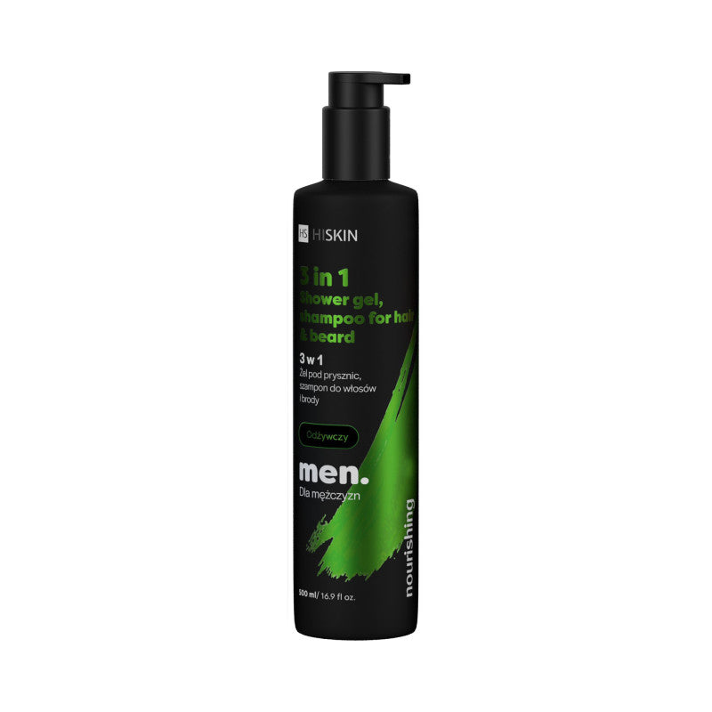 HISKIN MEN Odżywczy żel pod prysznic, szampon do włosów I brody 3w1 500 ml