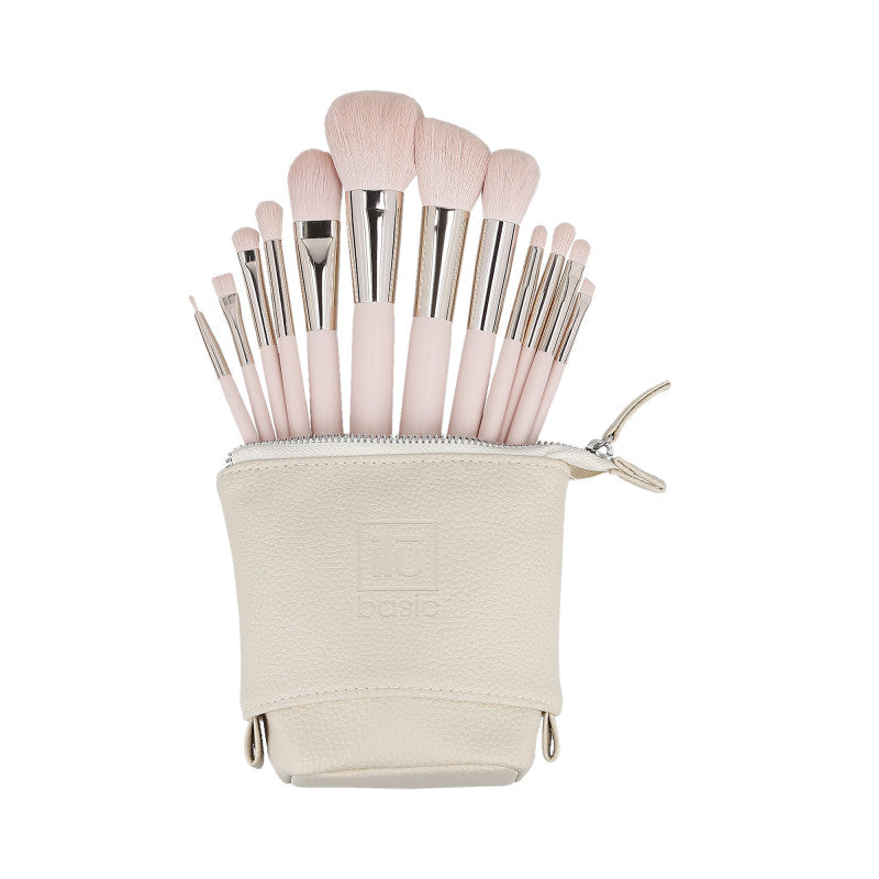 ilū basic Zestaw 12 pędzli do makijażu + etui, Różowy