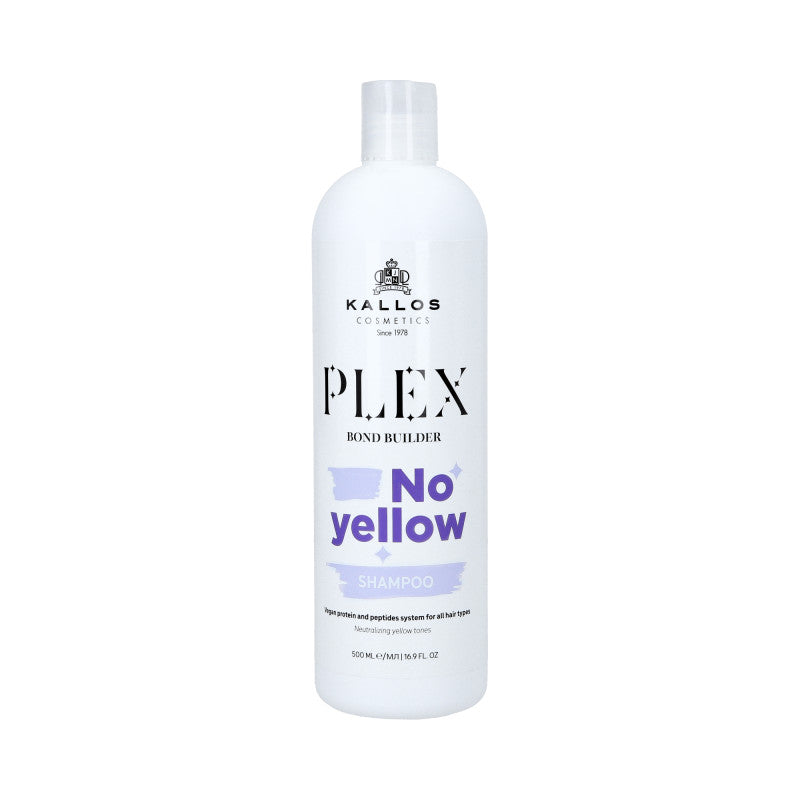 KALLOS PLEX NO YELLOW Lila Shampoo für blondes Haar mit einem Komplex aus Pflanzenproteinen und Peptiden 500ml