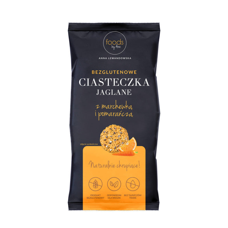 LEVANN FOODS BY ANN Bezglutenowe, jaglane ciasteczka z marchewką i pomarańczą 100g