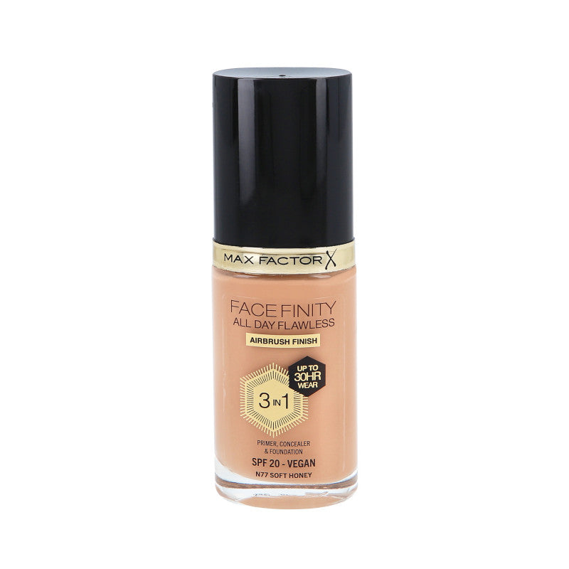 MAX FACTOR FACEFINITY ALL DAY FLAWLESS 3w1 30H Podkład do twarzy SPF20 N77 SOFT HONEY 30ml