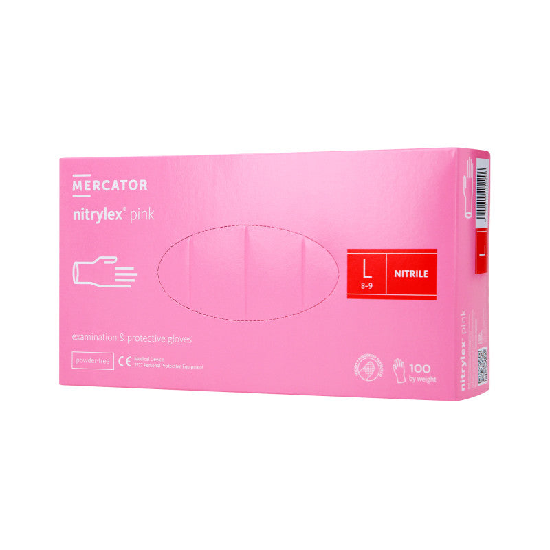 MERCATOR MEDICAL NITRYLEX Rękawiczki nitrylowe, jednorazowe, różowe, 100szt. rozm. L